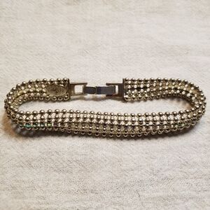 Stunning Silvertone Vintage Carol Lee Beaded Bracelet With One Row Rhinestones